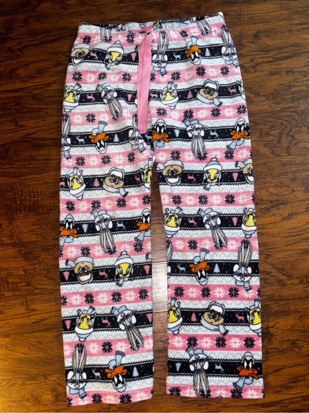 Looney Tunes Fleece Pajama Pants Tweety Bugs Bunny Daffy Duck Fuzzy Pink PJs